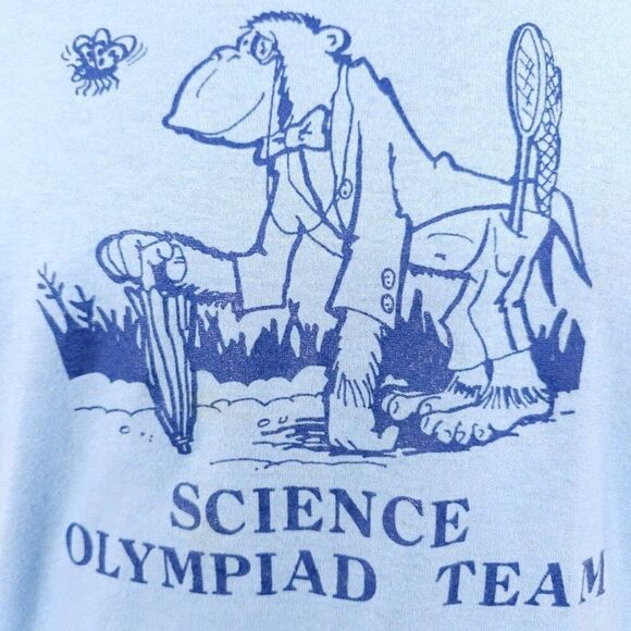 Vintage Science Olympiad T Shirt Mens Size XS Blue 80s Garrison STEM Made In USA - Picture 2 of 8